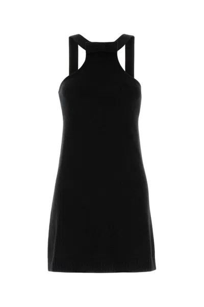 Prada Wool Knit Mini Dress Square Neckline In Black