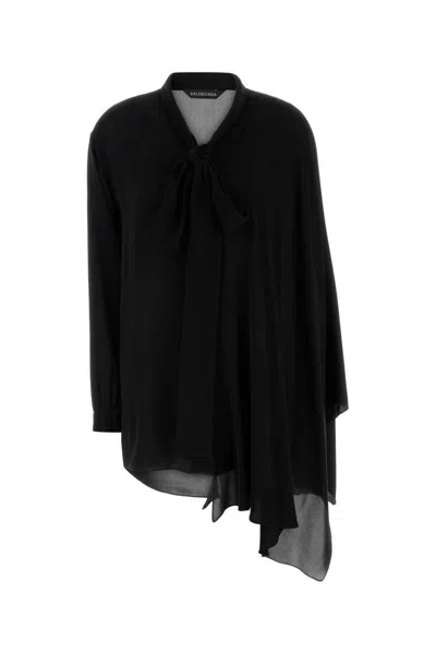 Balenciaga Black Blouse With Pussybow Collar And Asymmetric Design In Silk Woman In Black