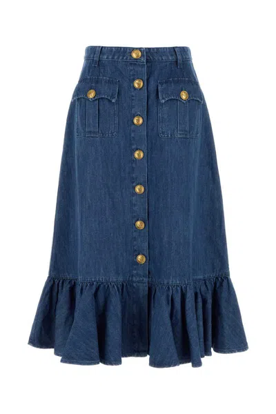 Valentino Garavani Blue Denim Cotton Skirt In Blue