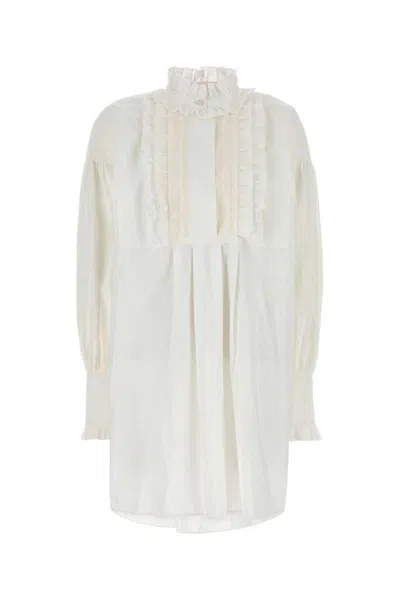 Valentino White Mini Chemisier Dress With Ruffles Women