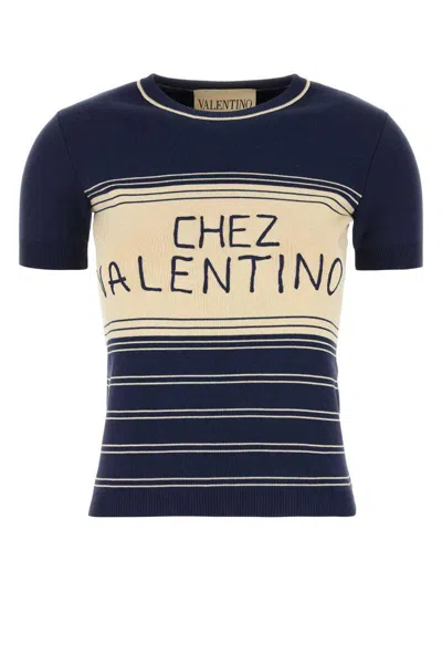 Valentino Garavani Women Navy Blue Cotton Sweater In Blue