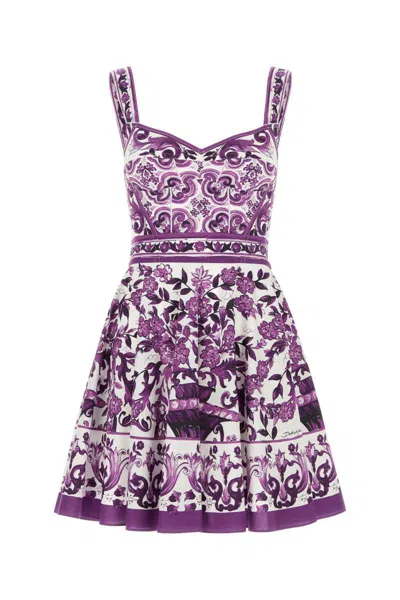 Dolce & Gabbana Violet Dress With Thin Straps And All-over Floral Motif In Cotton Blend Woman In Purple