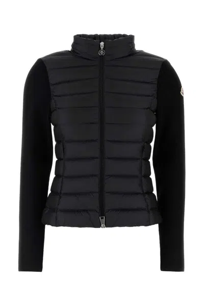 Moncler Black Padded Wool Zip-up Cardigan In Black