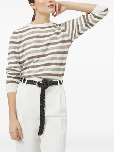 Brunello Cucinelli Striped Cotton Crewneck Sweater