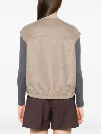 Brunello Cucinelli Wool Vest Zippered Drawstring Hem In Nude