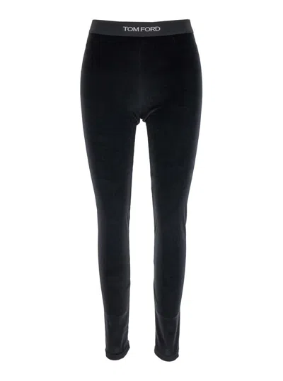 Tom Ford Black Leggings With Branded Band In Velvet Woman In Black