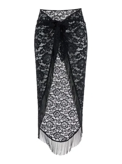 Venuja Lace Fringed Skirt In Black