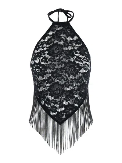 Venuja 'bohemia' Black Top With Halterneck And All-over Floral Embroidery
