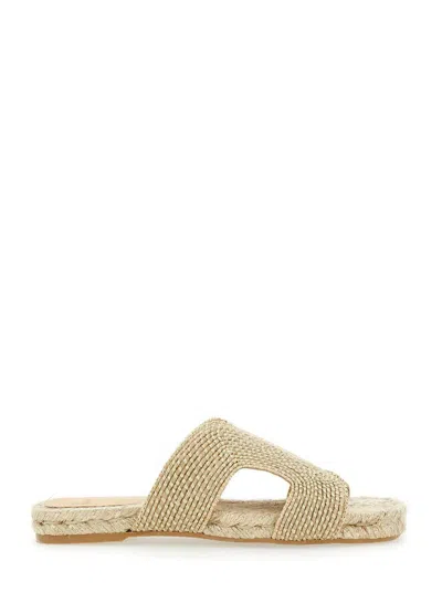 Castaã±er Puri Beige Sandals With Open Toe And Flat Sole In Fabric Woman