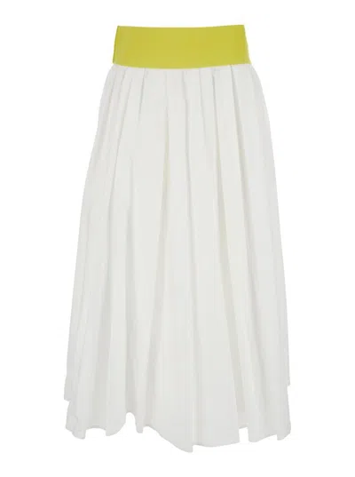 Msgm White Skirt With Contrasting Waist And Pleated Details