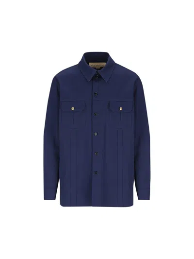 Valentino Button-up Long-sleeved Jacket In Blue