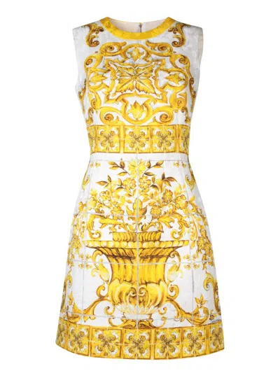 Dolce & Gabbana Majolica Cotton-blend Brocade Minidress In Yellow