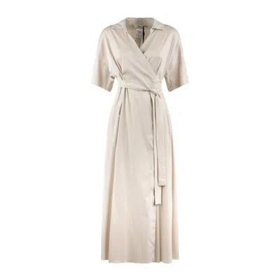 Max Mara Stretch Cotton Poplin Wrap Dress In Neutral