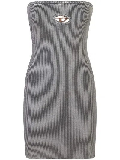 Diesel Women Grey Stretch Cotton Blend Mini Dress