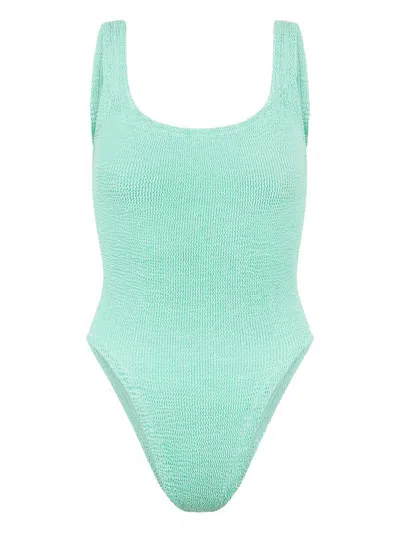 Hunza G Square Neck Ribbed Knit One-piece Swimsuit In Green