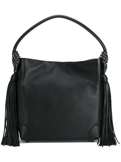 Christian Louboutin Eloise Spiked Tasseled Textured-leather Shoulder Bag In Black