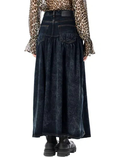 Ganni Long Denim Skirt Featuring Pockets In Blue
