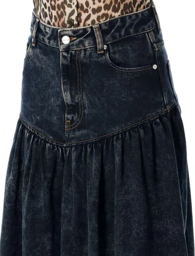 Ganni Long Denim Skirt Featuring Pockets In Blue