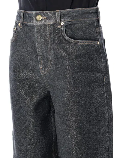 Ganni Wide Leg Trousers Metallic Finish Pockets In Black