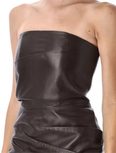 Attico Strapless Leather Dress With Layered Textured Finish In Brown