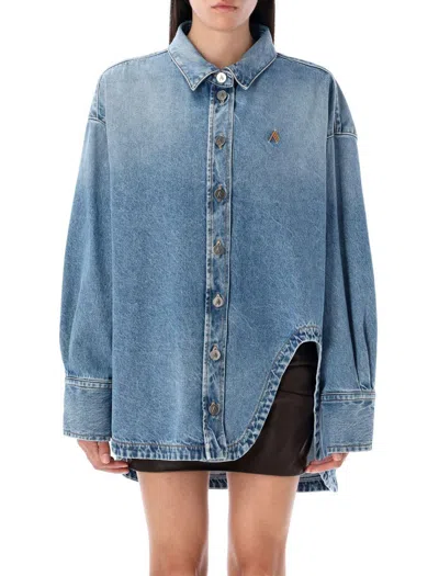 Attico Blue Shirt With Classic Collar And Embroidered Detail On The Front In Cotton Woman In Blue