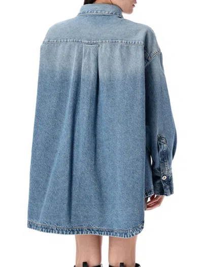 Attico Blue Shirt With Classic Collar And Embroidered Detail On The Front In Cotton Woman In Blue