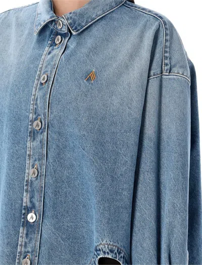 Attico Blue Shirt With Classic Collar And Embroidered Detail On The Front In Cotton Woman In Blue