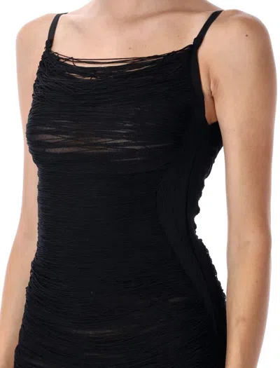 Attico Asymmetric Hem Mini Dress With Charleston Effect In Black