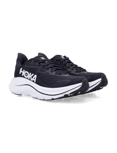 Hoka Clifton 10 Rubber-trimmed Jacquard-mesh Sneakers In Black