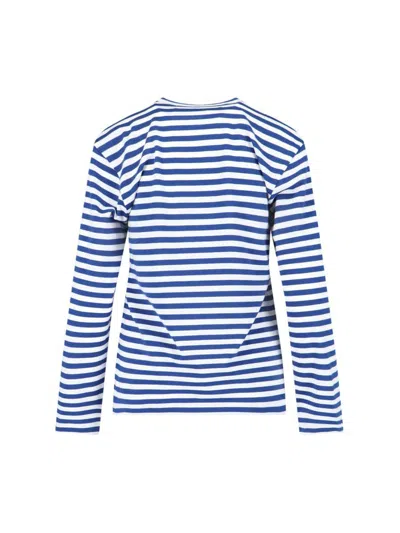 Comme Des Garçons Play Crew Neck Striped Pattern Long Sleeves In Blue