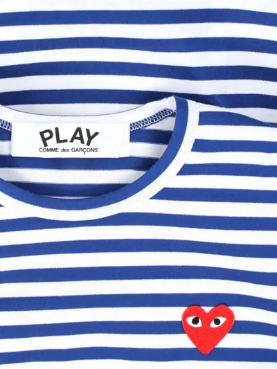 Comme Des Garçons Play Crew Neck Striped Pattern Long Sleeves In Blue