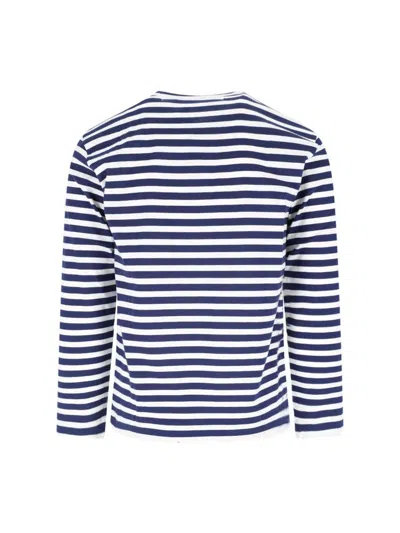 Comme Des Garçons Play Emblem Striped T-shirt With Rhinestones In Blue