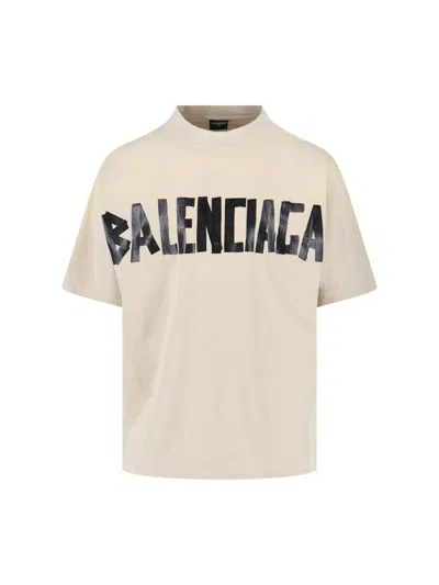 Balenciaga Men Beige Tape Type Medium Fit T-shirt In Neutral