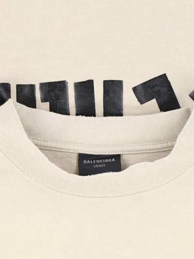 Balenciaga Men Beige Tape Type Medium Fit T-shirt In Neutral