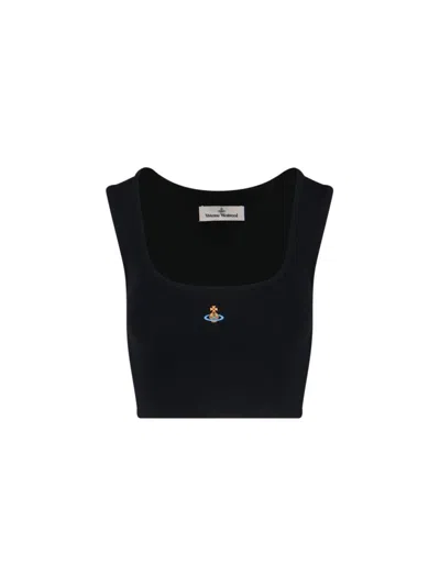 Vivienne Westwood Black Top With Embroidered Logo In Black
