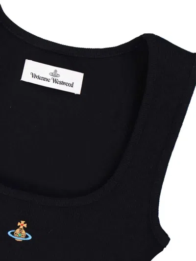 Vivienne Westwood Black Top With Embroidered Logo In Black