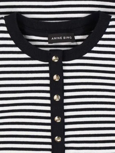 Anine Bing Alessia Long Sleeve Tee In Cream And Black Stripe In Multi