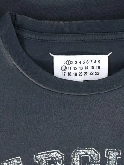 Maison Margiela Blue Crewneck T-shirt With Logo Lettering Print In Cotton Woman