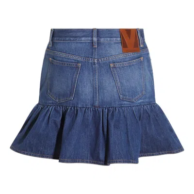 Valentino Ruffled Hem Skirt With Pockets And Belt Loops In Blue