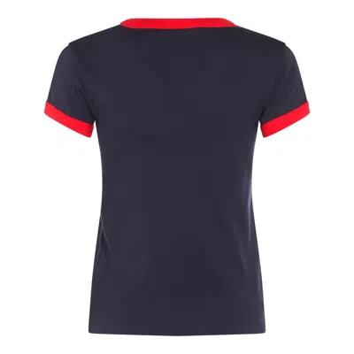 Valentino Crew Neck Cotton T-shirt With Contrast Trim In Blue