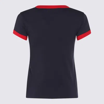 Valentino Crew Neck Cotton T-shirt With Contrast Trim In Blue