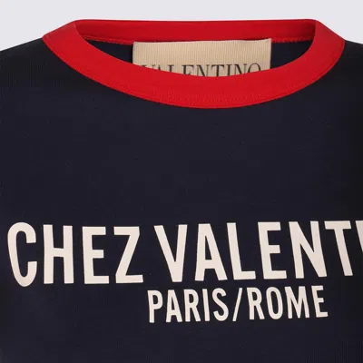 Valentino Crew Neck Cotton T-shirt With Contrast Trim In Blue