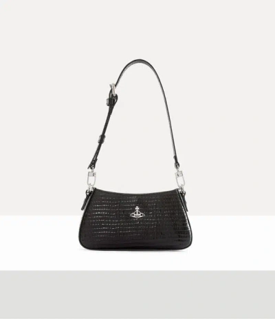 Vivienne Westwood Tasha Shoulder Phone Bag Mini Croc-embossed Black