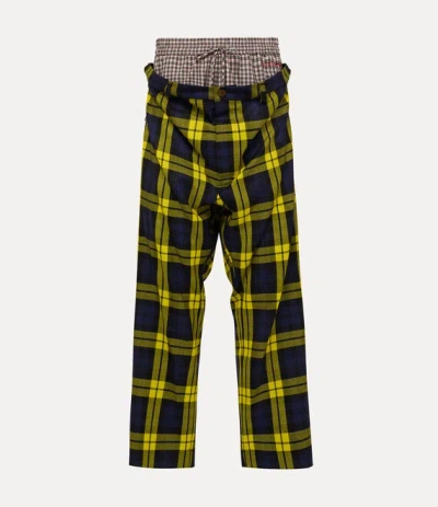 Vivienne Westwood Checkered Trousers Drawstring Button Detail In Yellow