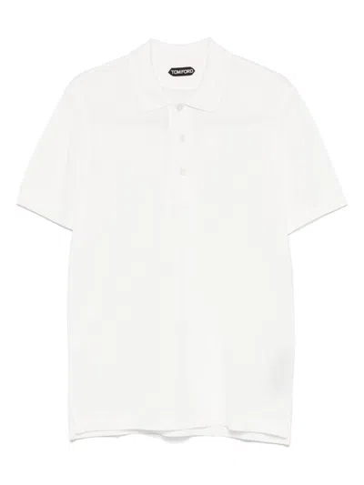 Tom Ford Textured White Pique Polo With Collared Neckline