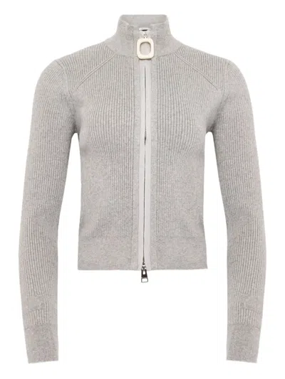 Jw Anderson J. W. Anderson Ribbed Zip-up Cardigan With High Collar In Neutral