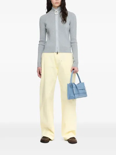 Jw Anderson J. W. Anderson Ribbed Zip-up Cardigan With High Collar In Neutral