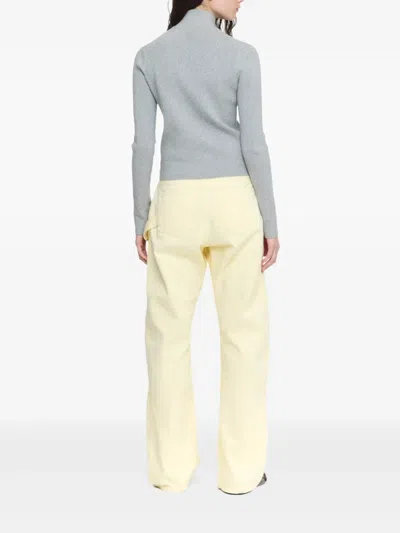Jw Anderson J. W. Anderson Ribbed Zip-up Cardigan With High Collar In Neutral
