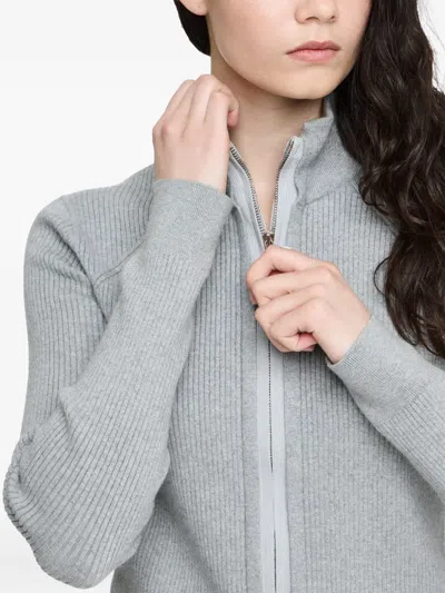 Jw Anderson J. W. Anderson Ribbed Zip-up Cardigan With High Collar In Neutral
