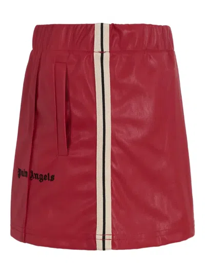 Palm Angels Panelled Leather Skirt In Burgundy